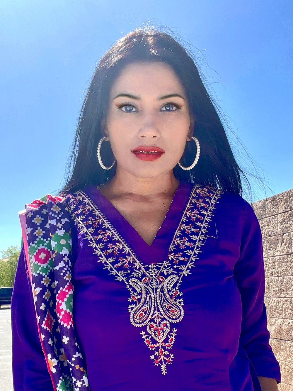 Pakistani/ Indian Purple and Red Women's cotton embroidered salwar suit